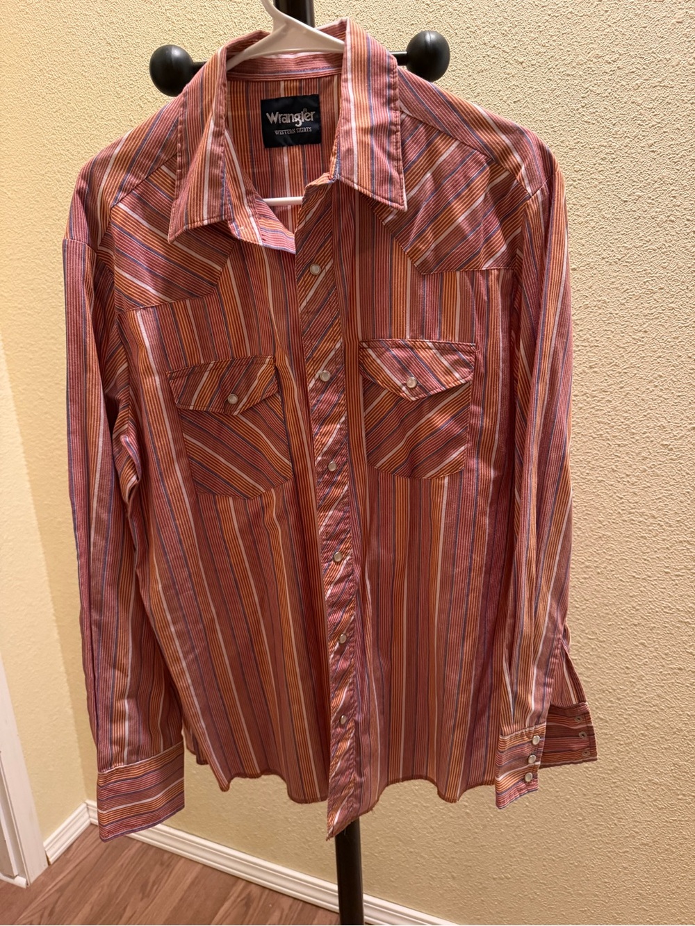 Wrangler Men’s Striped Button-Up Shirt - Rust/Pink Pearl Snap